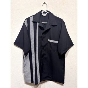 Vintage Tutti Bowling Camp Shirt Sz Mediun Mens Black Checkered Race Car USA